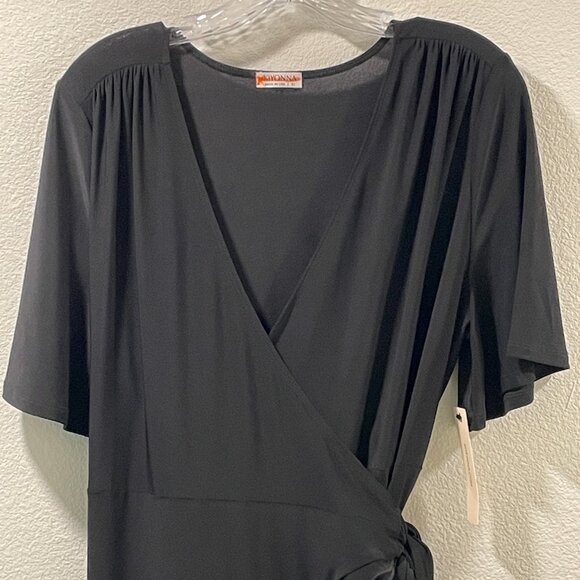 NWT KIYONNA "Miranda" Jersey Flounce Wrap Dress Flutter Sleeve Black Size XL - Picture 7 of 14